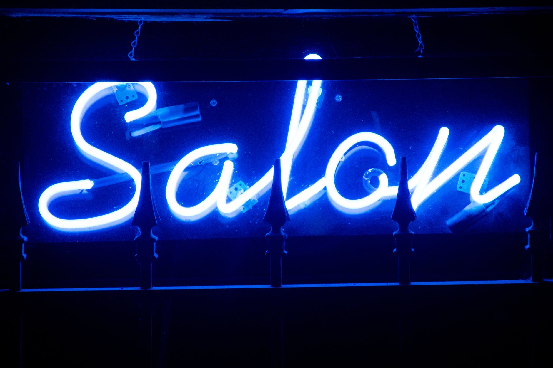 blue salon neon signage